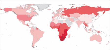 Mapa de prevalencia global do VIH